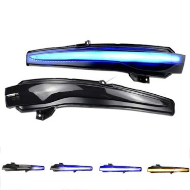 Imagem de Yoegerery Luz de seta dinâmica LED retrovisor lateral indicador sequencial lâmpada piscante compatível com Benz C Class W203 S203 CL203 2001-2007 (azul-amarelo)