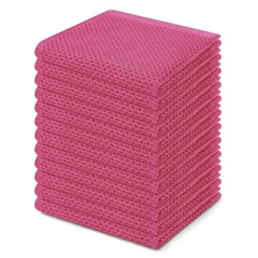 Imagem de Pano de prato Kitinjoy 100% algodão, kit com 12 unidades, tecido waffle, ultramacio e absorvente, secagem rápida, 30,5 x 30,5 cm, rosa-choque