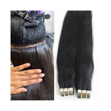Imagem de Fita para extensão de cabelo Fita reta em extensões de cabelo 16-26 polegadas Natural Black Remy Extensões de cabelo humano para mulheres 20pcs 50g Fita de trama de pele invisível em extensões de cabe