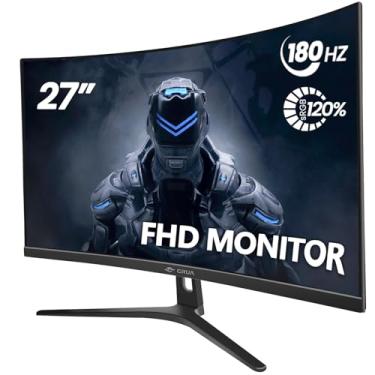 Imagem de Monitor de jogos curvo CRUA de 27 polegadas, FHD 1920 x 1080P, monitor de computador 144Hz/180Hz, tela VA 1800R, 120% sRGB, AMD FreeSync, HDMI e DP, instalação de montagem na parede - preto
