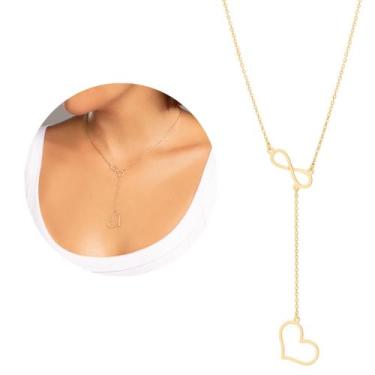 Imagem de Rommanel Colar Gravata Feminino Banhado Ouro 18k Coração E Infinito Pr