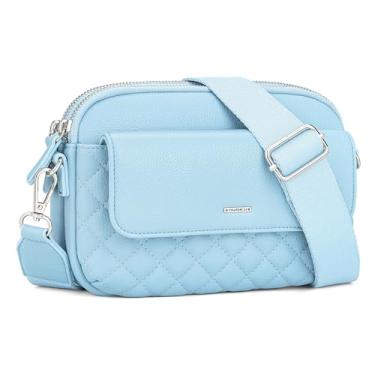 Imagem de nuoku Bolsa transversal pequena para mulheres, bolsa transversal com zíper duplo para mulheres, tamanho pequeno com bolso para telefone, Azul claro