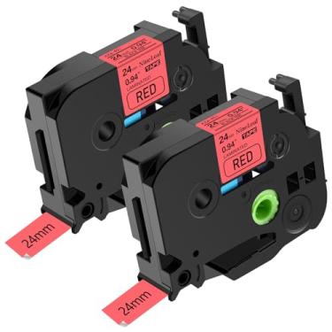 Imagem de NineLeaf Pacote com 2 fitas de substituição compatíveis para Brother P-Touch TZe TZe-451 TZe451 TZ-451 TZ451 TZ451 Fitas laminadas pretas sobre vermelho 24 mm 1" x 8 m para rotulador PT-D600 PT-P710BT 2730 E500