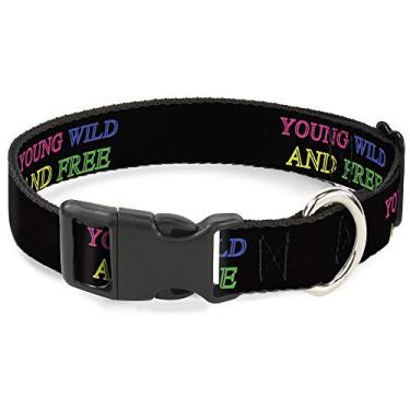 Imagem de Buckle-Down Coleira com clipe de plástico – Contorno jovem selvagem e livre preto/Multi neon – 1,27 cm de largura – Serve para pescoço de 20,32 a 30,48 cm – Médio