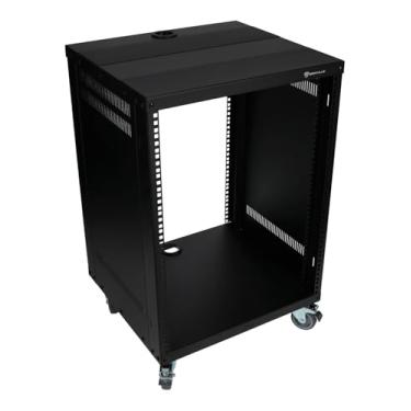 Imagem de Rockville RR14U Estojo de rack de estúdio de gravação e som ao vivo 14U com rodas, trilhos reversíveis, montagem frontal e traseira, portas de gerenciamento de cabos, capacidade de 199 kg