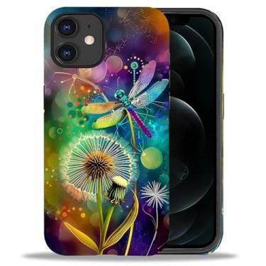 Imagem de Bvkilrvc Compatível com iPhone 11, capa de telefone fosca com estampa colorida de libélula dente-de-leão capa protetora de silicone líquido engraçada resistente a impactos anti-arranhões à prova de
