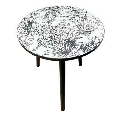 Imagem de Mesa de canto redonda, pequena mesa lateral redonda para bebida, mesas de canto de sala de estar com 3 pernas, mesa de centro pequena moderna de meados do século para quarto, varanda, sala de estar