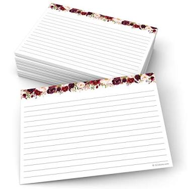 Imagem de 321Done Cartões de índice floral jumbo – Feito nos EUA – Grande 12,7 x 17,8 cm (conjunto de 50), cartões forrados com pauta dupla face, cartolina grossa e resistente, lindas flores rosas vermelhas em cartões brancos, GG