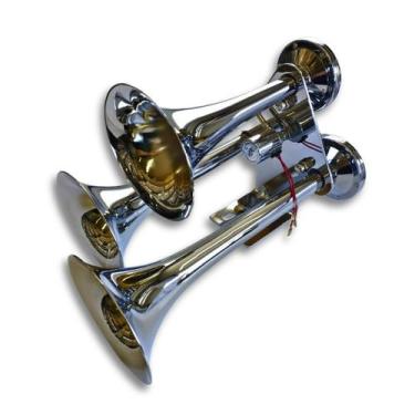 Imagem de Buzina A Ar Navio/Trem Caminhão 3 Cornetas Cromadas 24v 12v - Kauai