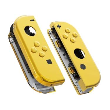 Imagem de eXtremeRate Caixa de controle portátil cromada Joycon com botões completos, capa de reposição DIY para Nintendo Switch Joy-Con – Console Shell não incluído, Chrome Gold, Joycon Shell and Buttons