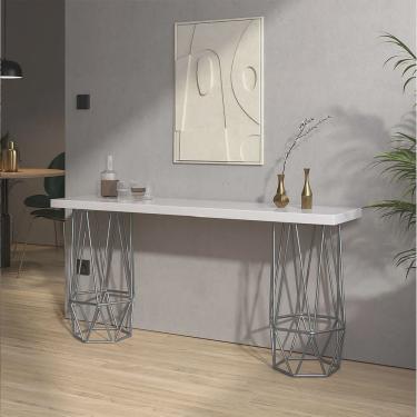 Imagem de Mesa Aparador Buffet Balcão Caleb 170 cm Industrial Ferro Prata Tampo 100% mdf Branco -...