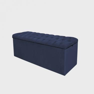 Imagem de Calçadeira Recamier Estofada Inglaterra 90cm Solteiro Capitonê Suede Azul Marinho - Ahz Móveis