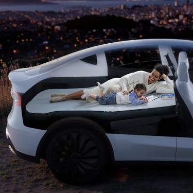 Imagem de Havnby Tesla Model Y Colchão de espuma de ar autoinflável, colchão de acampamento duplo, esvaziamento rápido, tapete para acampamento, barraca, carro, ultra grosso para quatro estações usando tapete