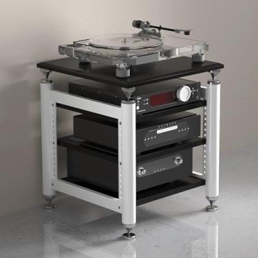 Imagem de WUHUQN Suporte de mídia, gabinete de armazenamento de mídia AV com espaçamento ajustável, suporte de áudio de DVD portátil multicamadas, suporte de TV à prova de choque, para consoles de jogos/DVD