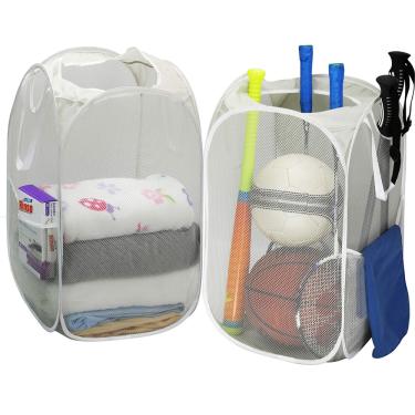 Imagem de Pacote com 2 - cesto de roupa suja pop-up de malha SimpleHouseware com bolso lateral, cinza
