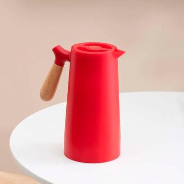 Imagem de Garrafa Térmica Nórdica 1L com Cabo de Madeira – Aço Inox, Conserva Quente e Frio, Ideal para Café, Chá e Sucos – Design Moderno e Sofisticado. (Vermelha)