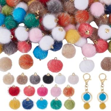 Imagem de WADORN 200 peças bolas fofas coloridas de lã pompons pingentes pompons brincos berloques 22 mm contas artificiais macias bola de sopro para mulheres brincos de borla pingente pingente chaveiro bolsa