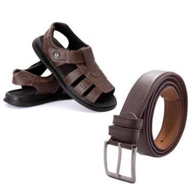 Imagem de Combo Masculino Casual Sandália Anatômica De Couro + Cinto - Donna Lu,