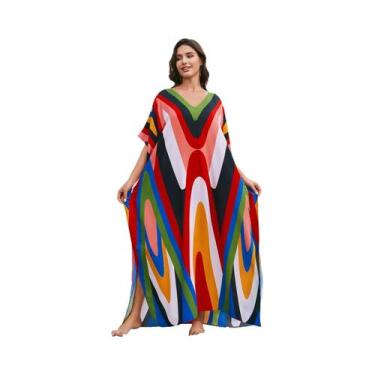 Imagem de Vestidos Kaftan para mulheres plus size maiô cobrir caftan maxi vestid