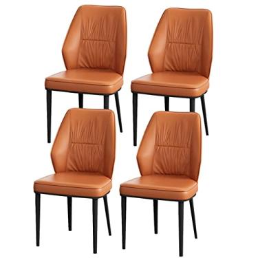 Imagem de Cadeiras de jantar, cozinha, sala de jantar, conjunto de 4 cadeiras laterais, cadeiras de couro napa com perna de aço carbono preto (laranja)