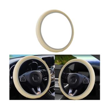 Imagem de Capa de volante de carro de couro, elástica, respirável antiderrapante, universal 38 cm, capa de volante para homens e mulheres (bege)
