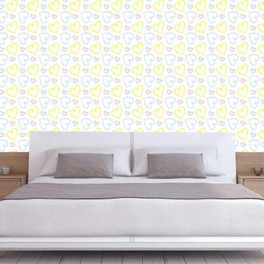 Imagem de Papel De Parede Corações Amarelo Vermelho Azul Autocolante