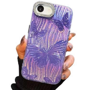 Imagem de I-MGAE-IN-AR Capa compacta para iPhone 16e design de borboleta, moldura de proteção de lente de câmera de diamante 3D, capa protetora de TPU macio e macio à prova de choque para mulheres meninas