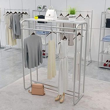 Imagem de CUTPOIY Prateleiras de exibição de roupas, cabides de metal para pendurar na parede, prateleiras de armazenamento de roupas de loja de roupas, sapateiras (prata 100 x 50 x 150 cm)