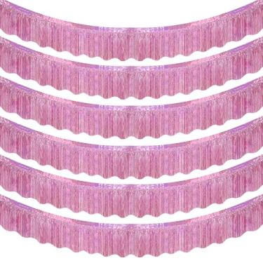 Imagem de LOLStar Pacote Com 6 Faixas De Franjas Alumínio Rosa 59 Pés, Decorações Para Festa Aniversário, Guirlanda Serpentinas Enfeites Metálicos, Saia Mesa Cabine Fotos Glitter Carro Alegórico Casamento, De