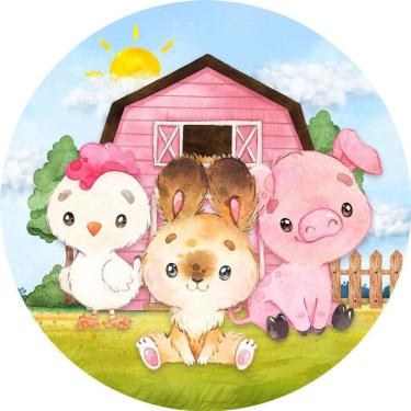 Imagem de Painel Redondo 3D Sublimado Fazendinha Rosa Frd-2232