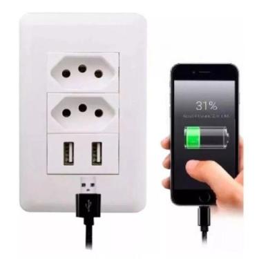 Imagem de Tomada USB Universal Tomada De Parede Bivolt Multifuncional Com 2 Entr