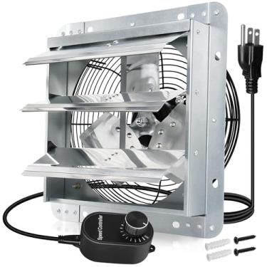 Imagem de Hiorucet Exaustor de obturador de 35,5 cm montado na parede, alto desempenho, baixo ruído, garagem, exaustor com controlador de velocidade e kit de cabo de alimentação para estufa, loja, sótãos