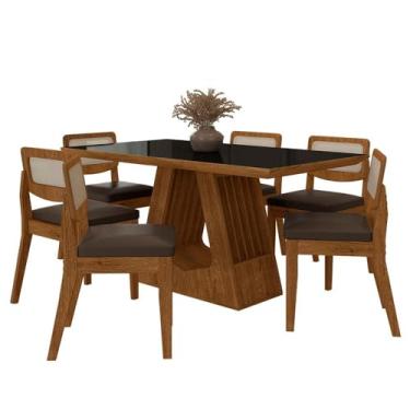 Imagem de Mesa Santiago Com 6 Cadeiras Sextavada Frei/preto/corino Marrom - M.a Freijó/preto/corino Marrom