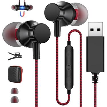 Imagem de Fones de ouvido USB para PC, fone de ouvido USB com microfone para computador, fones de ouvido magnéticos com fio de 1,2 m com fio com microfone de controle de volume para laptop HP Dell para