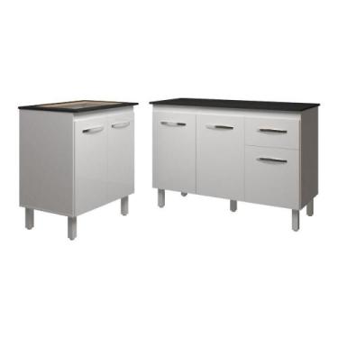 Imagem de Balcão Para Cooktop 4 Bocas Fran Branco E Armário Aline 118 Cm Cozinha