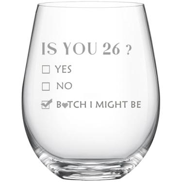 Imagem de ERYUWOZA Presentes de aniversário de 26 anos para mulheres e homens, Taça de vinho de 26 anos, decoração de artigos de festa de 26 anos para ela, presentes de aniversário para mulher de 26 anos, 510 g