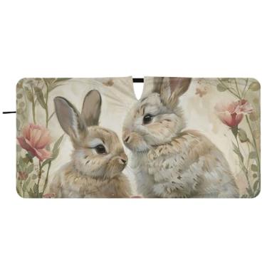 Imagem de Spring Bunnies Coelho da Páscoa Protetor solar personalizado para para-brisa de carro Dobrável Para-brisa Frontal Floral Animal, 81 cm x 157 cm