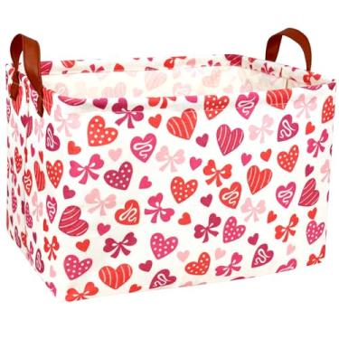 Imagem de BOOHIT Cesta De Páscoa Grande Rosa Para Crianças, Caixa Armazenamento Em Formato Coração, Organizador Brinquedos Vazio, Decoração (Laço Amor)