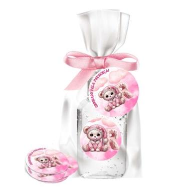 Imagem de kit 25 Lembrancinhas Alcool Gel Ursinha Rosa Maternidade e Chá De Bebê