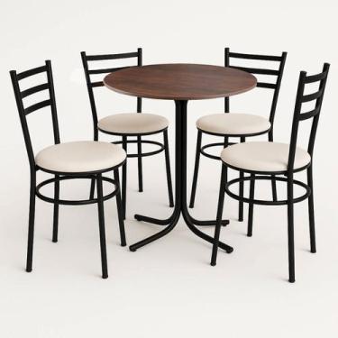 Imagem de Mesa de Jantar Redonda 80cm Imbuia Com 4 Cadeiras Estofada Preta - Lam