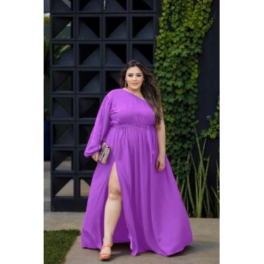 Imagem de Vestido Longo Plus Size Manga Única Longa Com Fenda Lateral Casamento 