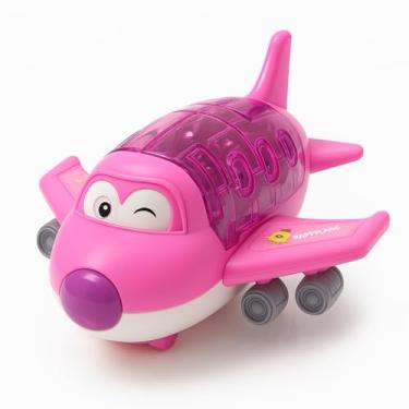 Imagem de Avião de Brinquedo Infantil com Luz e Som, Bonecos Removíveis, Cabine Abrível, Rodas 360°, Azul ou Rosa (Rosa)
