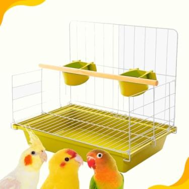 Imagem de Gaiola Aberta Poleiro Para Passáro Papagaio Calopsita Maritaca Bandeja Plástica e Comedouros(Amarelo)
