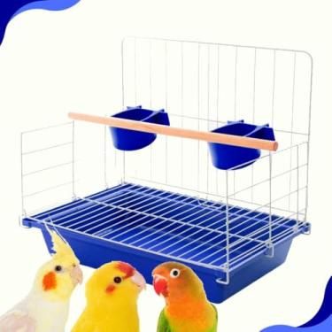 Imagem de Gaiola Aberta Poleiro Para Passáro Papagaio Calopsita Maritaca Bandeja Plástica e Comedouros(Azul)