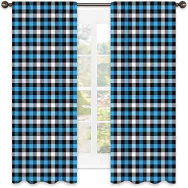 Imagem de Cortinas blecaute xadrez Buffalo para quarto - Cortinas escurecidas com isolamento térmico para sala de estar, L 132 x C 150 cm