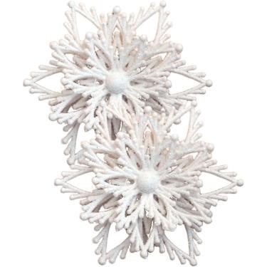 Imagem de Kit 4 Flores Natal Com Glitter Branco Natalino Enfeite 10cm