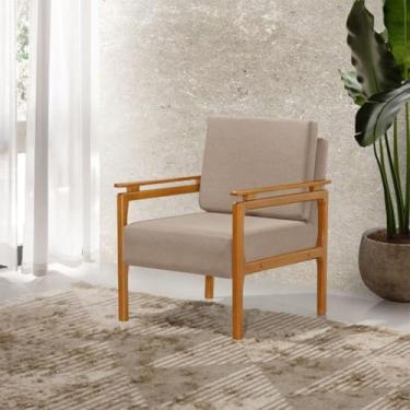 Imagem de Poltrona Decorativa Yasmin com Design Elegante e Pés em Madeira Maciça - Veludo Bege