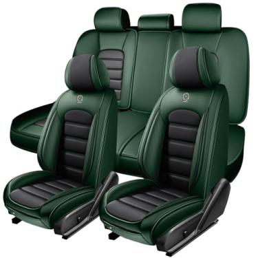 Imagem de AFUNTIO Conjunto completo de capas de assento de carro, capas de almofada de couro napa, ajuste universal 98% caminhonete SUV, capa de assento automotiva, capa de assento impermeável (padrão - preto e