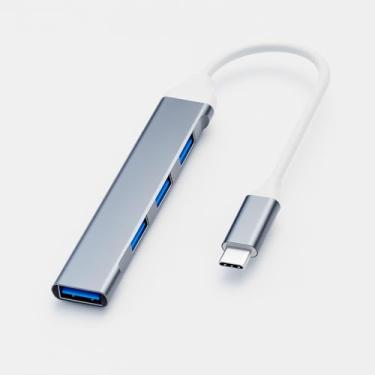 Imagem de Hub USB 3.0 Tipo C, 4 Portas, Alumínio, 5 Gbps, Compatível com Computador, Celular, Tablet e Notebook