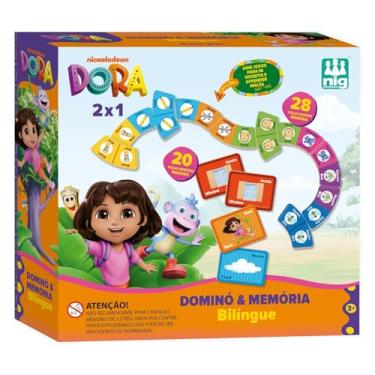 Imagem de Nig Brinquedos Brinquedo Educativo Dominó e Memória Bilíngue Dora Aventureira